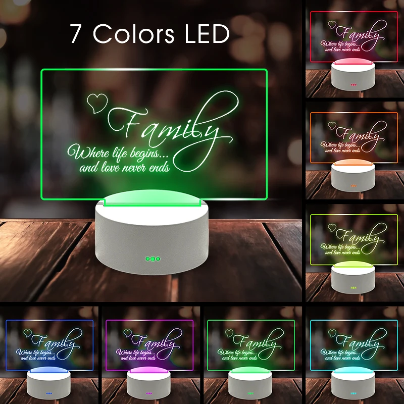 3D Creative 7 colors ajustable Note Message Board With Pen Gift For Children USB LED Bedside desk decor night light table lamp