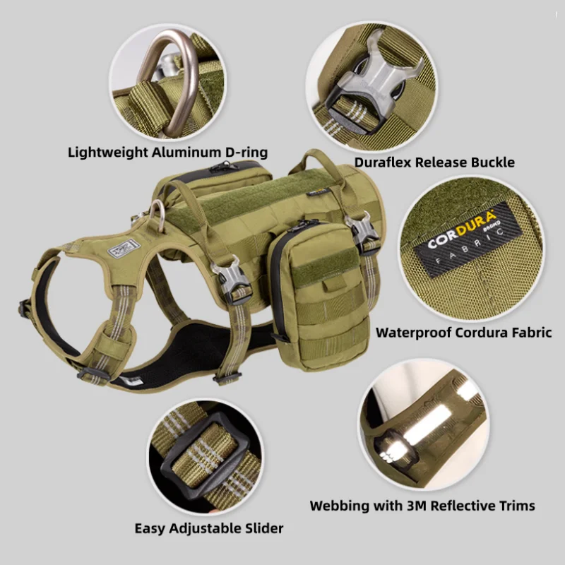 Winhye Reflective Harness Adjustable Dog Harness with Saddle Bag Waterproof Outdoor  Product