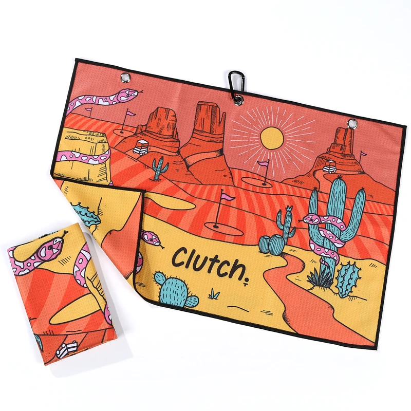 Custom Large Size Digital Painting Printed Microfiber Waffle Golf Towel With Grommet