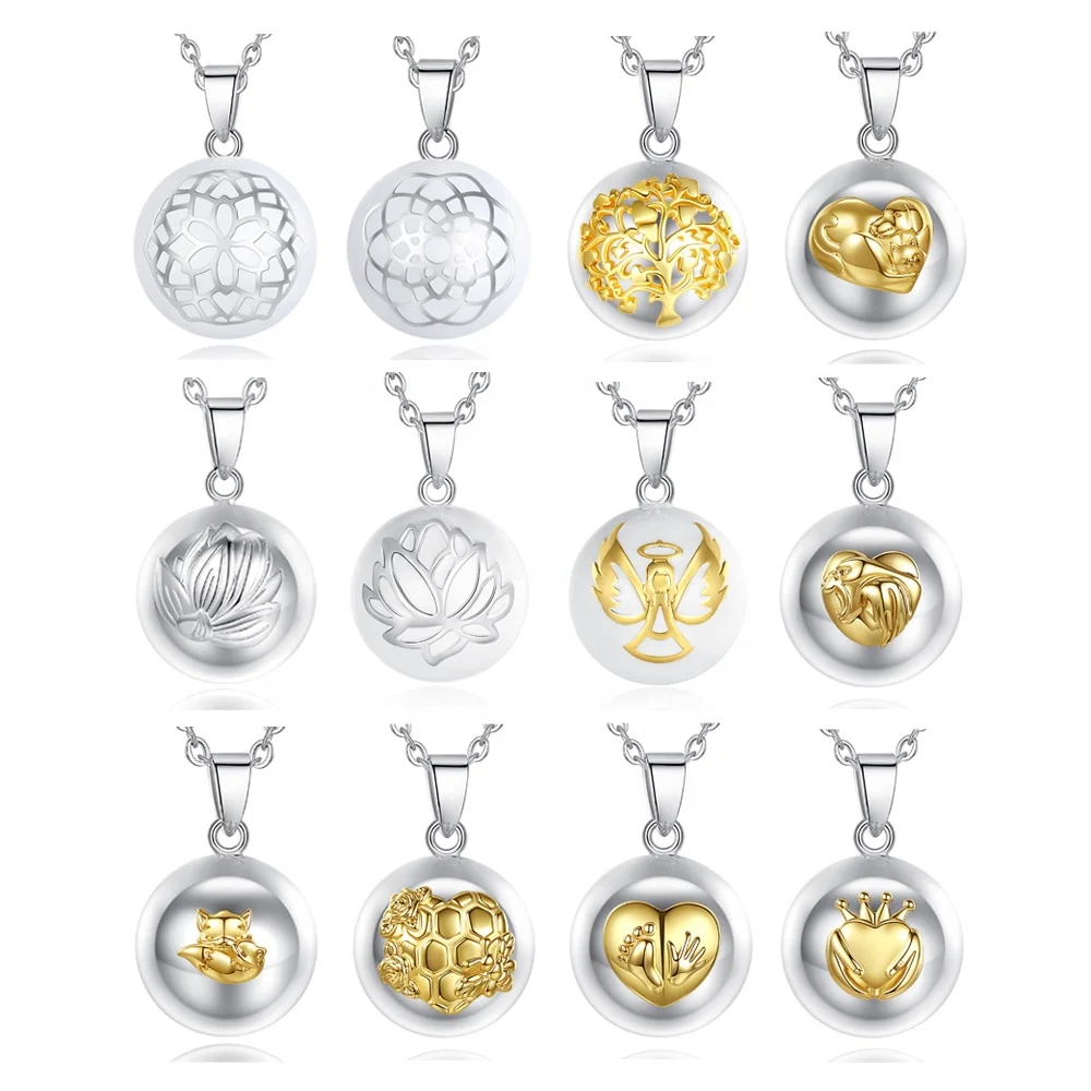 Frosted Silver Plated 18K Gold Plated Jewellery Mexican Harmony Chime Ball Angel Caller Pendant Necklace for Women
