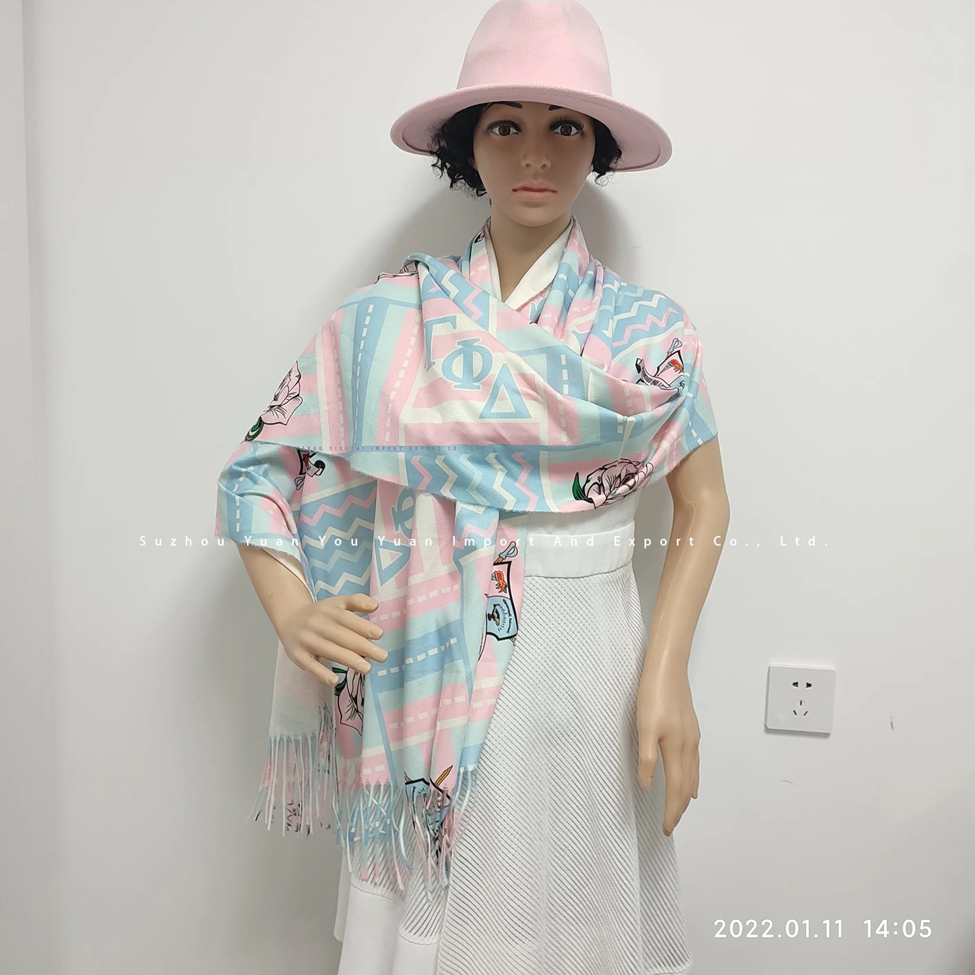In  Stock   Imitated wool 180*70cm sublimation printing  Gamma Phi Delta  Greek Letters Shawl