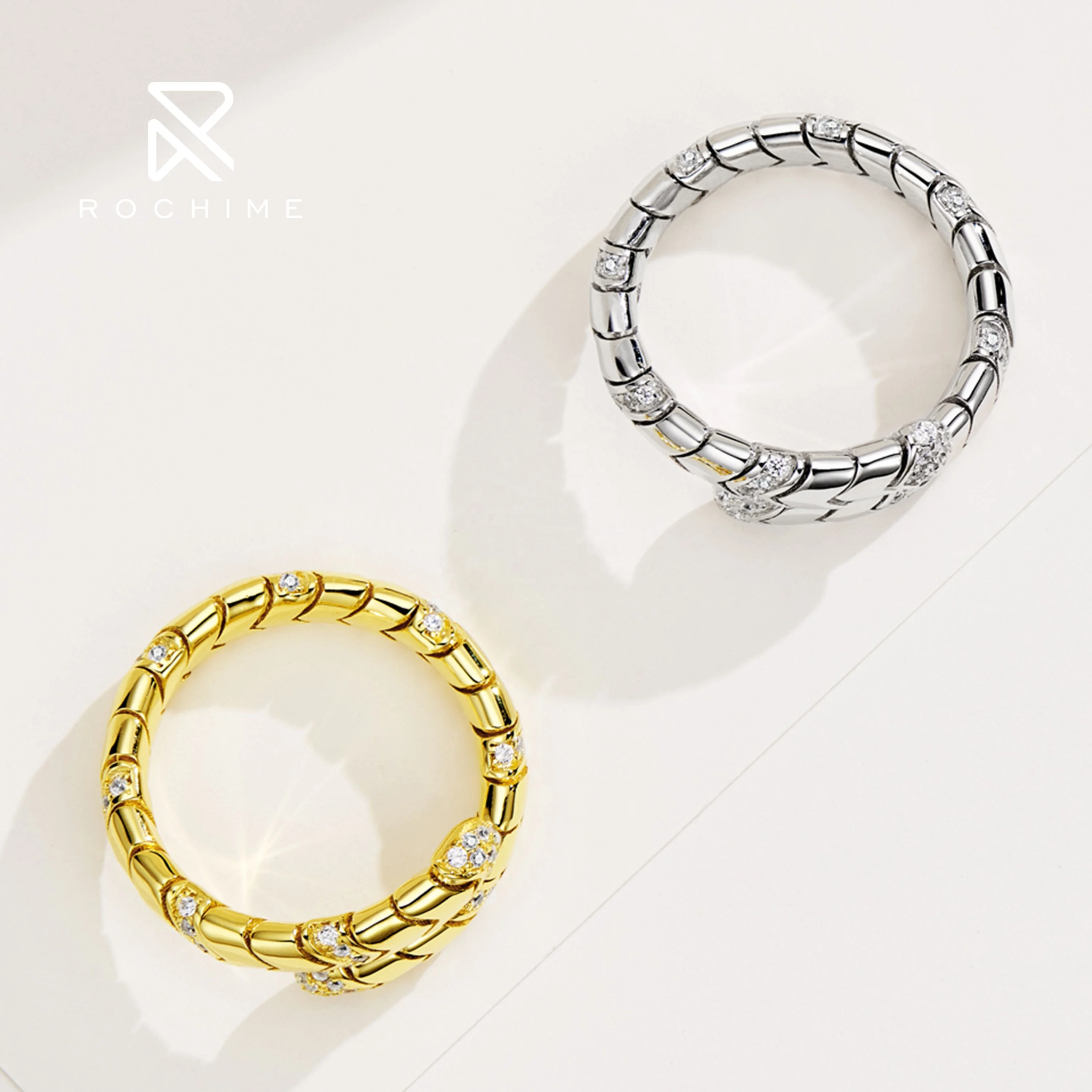 Rochime  vintage  double Spiral  snake ring  yellow gold plated open ring luxury fine jewelry for female