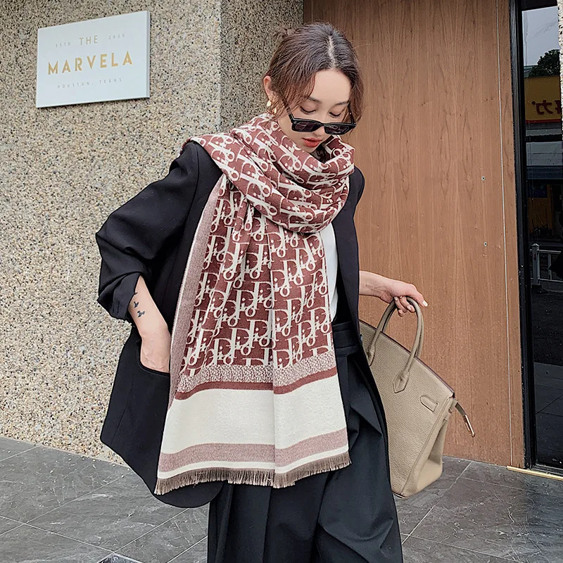  Новинка 2020 модные женские теплые шарфы с логотипом дешевый женский зимний Фирменный шарф из искусственного кашемира
