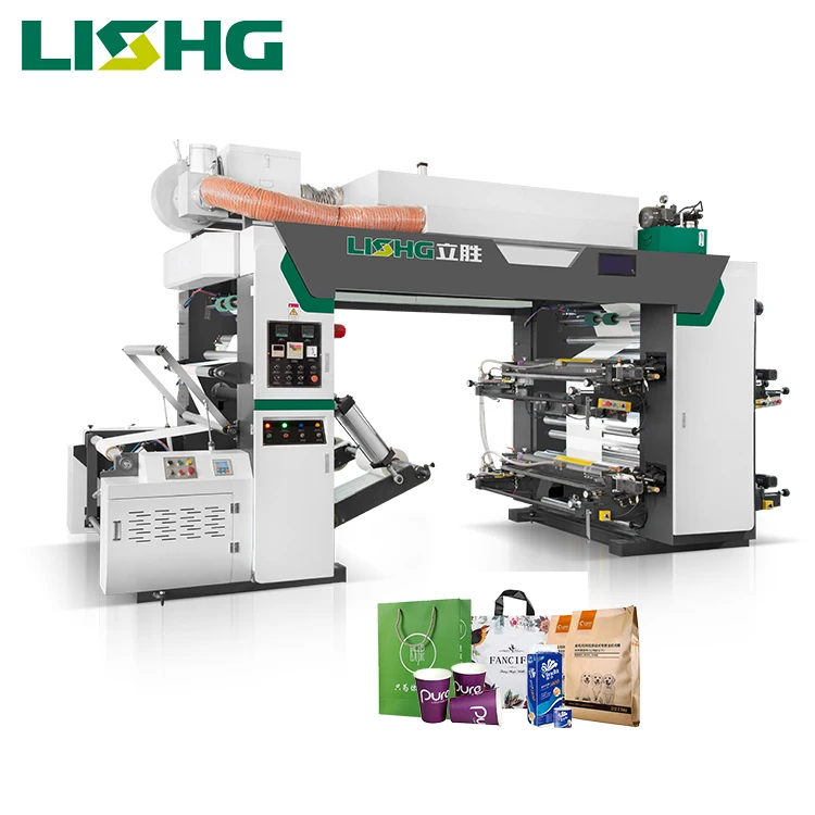 Paper Plastic PE BOPP Bag Roll Film 4 colors Flexo Printing Machine High Speed Stack Type Flexographic printer