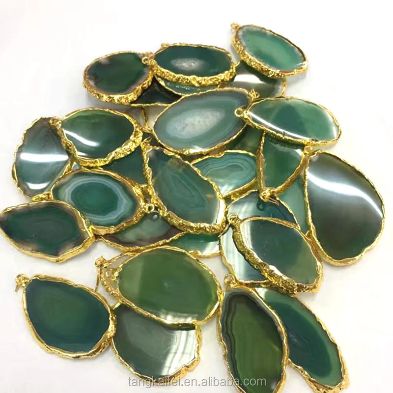Wholesale quality irregular gold-plated edge agate piece exquisite necklace pendant