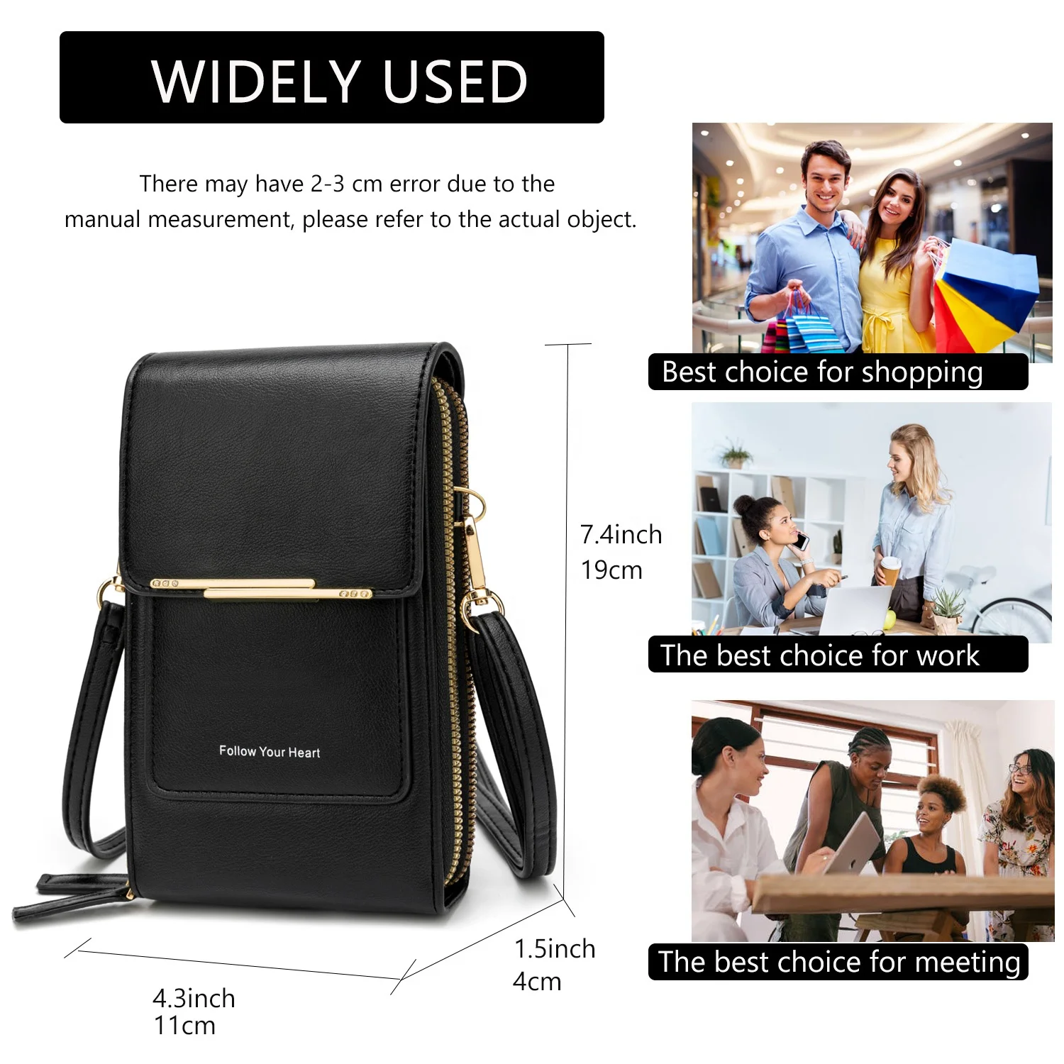 Solid Color Soft Pu Leather Double Layer Large Capacity Shoulder Messenger Phone Detachable Buckle Wallet Women Luxury Famous