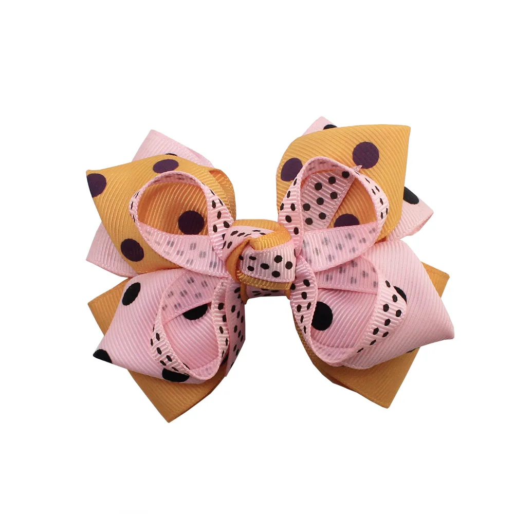 Wave point color stitching hair bows cute Cascade hair clip for girls