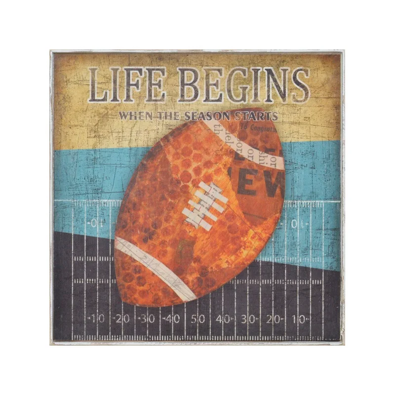 
Football soccer sports print on wooden panel wall art for kid room 