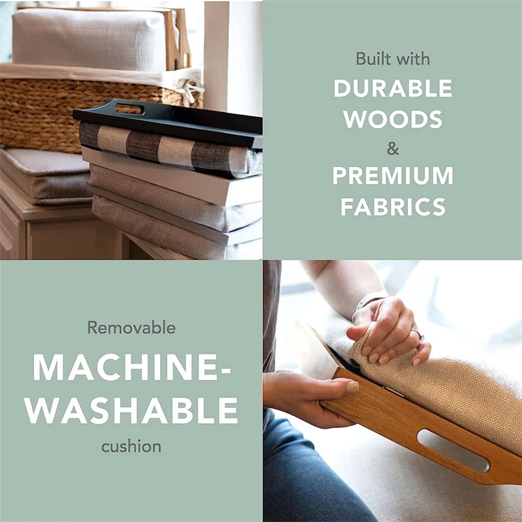 large Wood Bed Tray Lap Desk with Detachable Cushion, Serving Tray