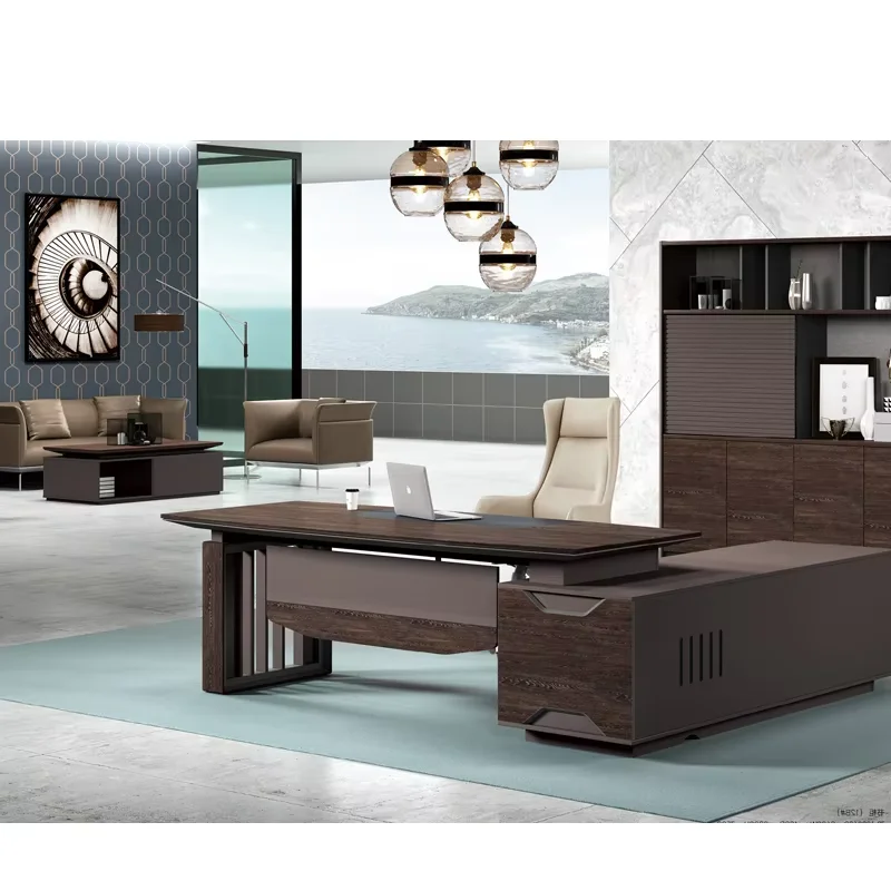 Foshan manufacturer heat resistant walnut MDF L type vip executive office desk table