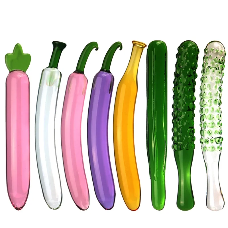 Waterproof Erotic Cucumber Transparent Glass Dildos Artificial Penis Fruit Shaped Big Glass Anal Butt Plug Sex Toy for Men Women