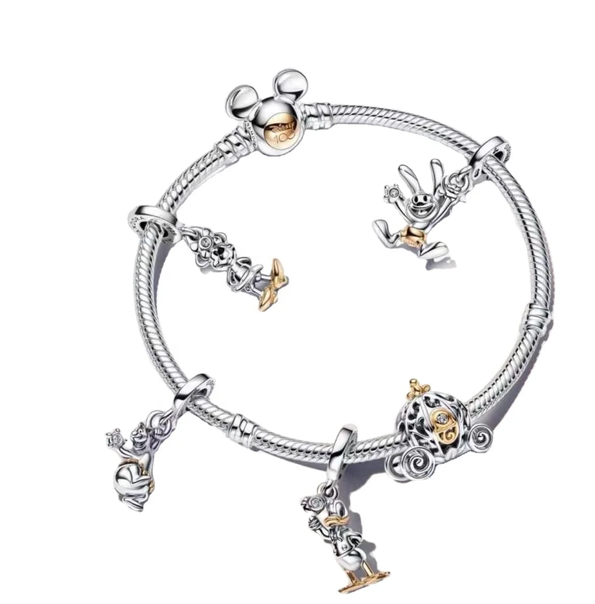 Fashion Designer Mickey DIY Pendant Beads Fine Women Pulsera 100%  ALE S925 Sterling Silver Original Pan do raes Charm Bracelet