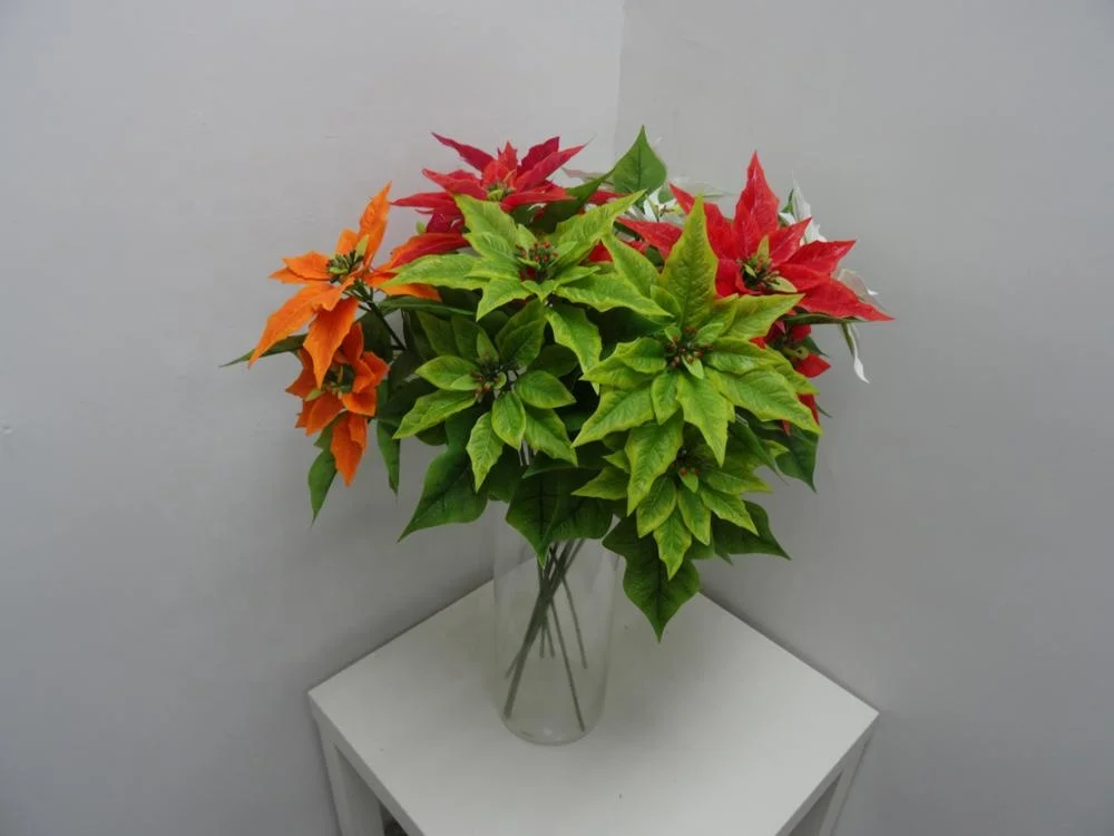 Fabric Rubber  Decorative Artificial Poinsettia Arrangement Christmas Flower