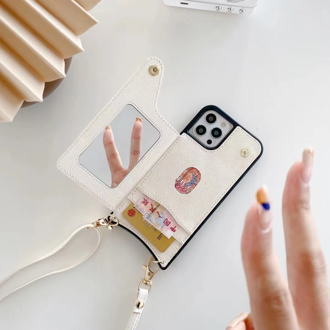 For IPhone 12 Pro Max Crossbody Mirror Holder Card Leather  Phone Cases For IPhone X XS Max XR 11 Pro 7 8 Plus 6 SE 2020 Covers