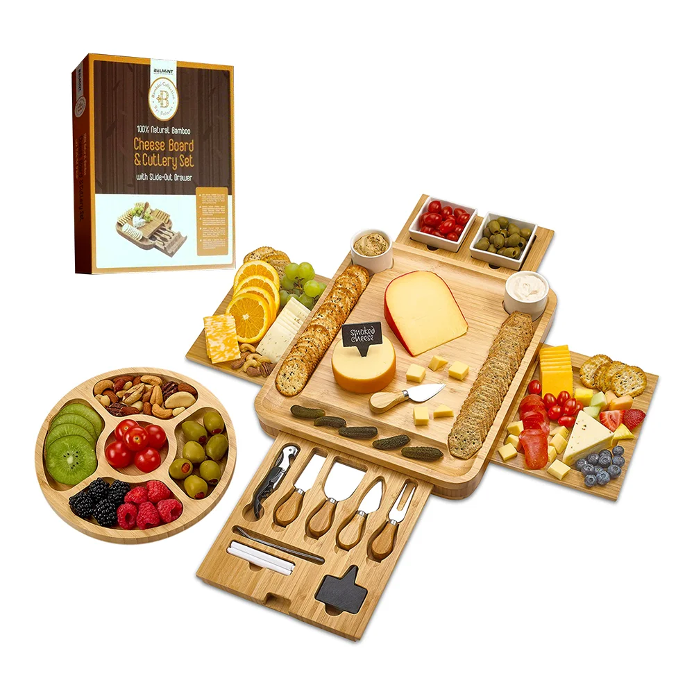 new product ideas 2024 Bamboo Cheese Board with Cutlery Set Wood Charcuterie plates chopping business gift customize gifts ideas