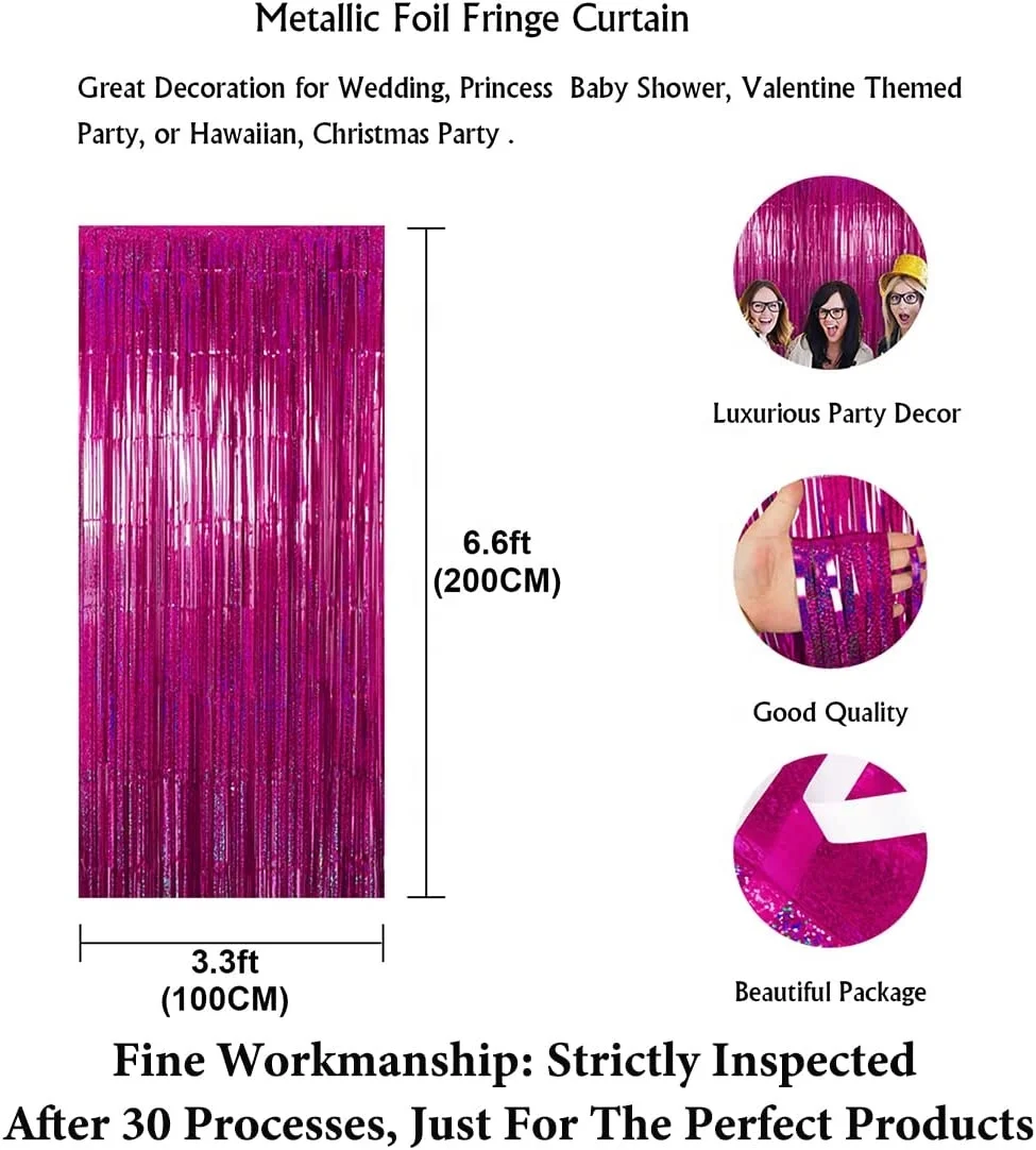 2Packs 3.3FTx6.6FT Foil Fringe Curtains Party Decorations Hot Pink Sparkle Metallic Foil Curtains for Party Photo Backdrop