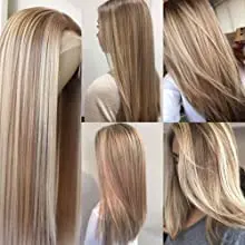 Glueless Heat Resistant Fiber Hair wigs with highlights Lace Front Wigs for Fashion Women 22inch Straight