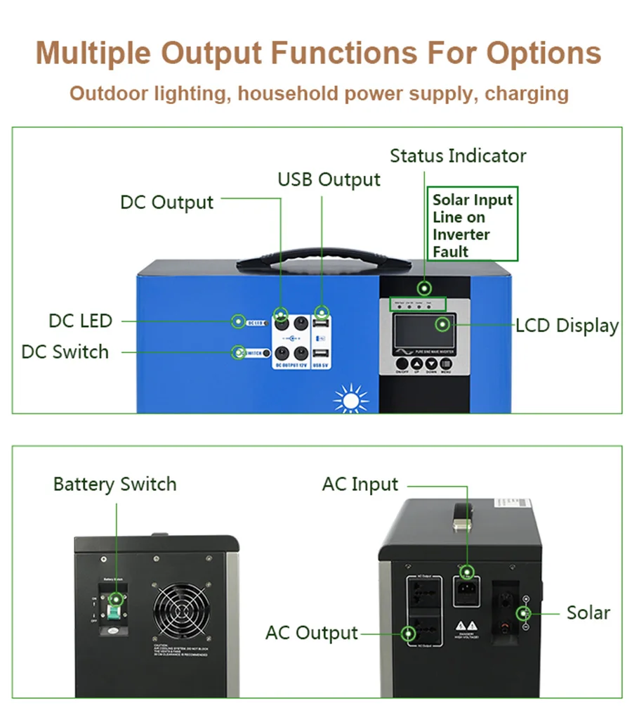 Anern solar ups power station 600w pure shine wave inverter solar ups home system
