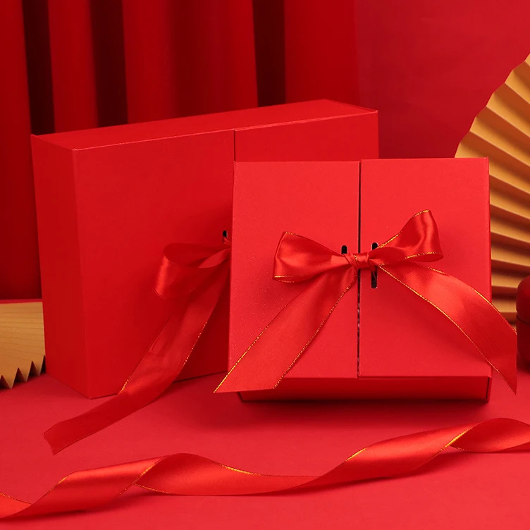 wholesale custom wedding jewelry mug valentines day paper packaging box wallet double opening gift box with ribbon