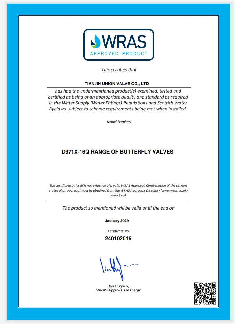 WRAS approved  EPDM Butterfly Valve DN50-DN1200 food grade  for drinking water systems