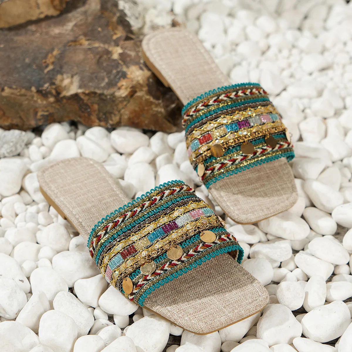 Fashion Women Shoes Artisanal Handmade Slides Sandals Greek Style Boho Flip-Flops Sandals