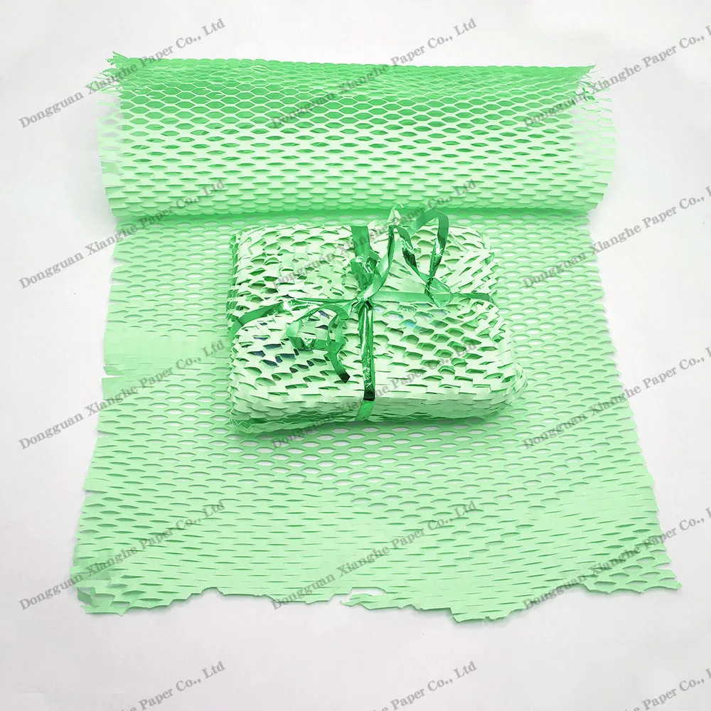 China Manufacture colorful Recyclable green Honeycomb Kraft Paper Cushioning Protective Packaging Honeycomb Wrapping Paper Roll
