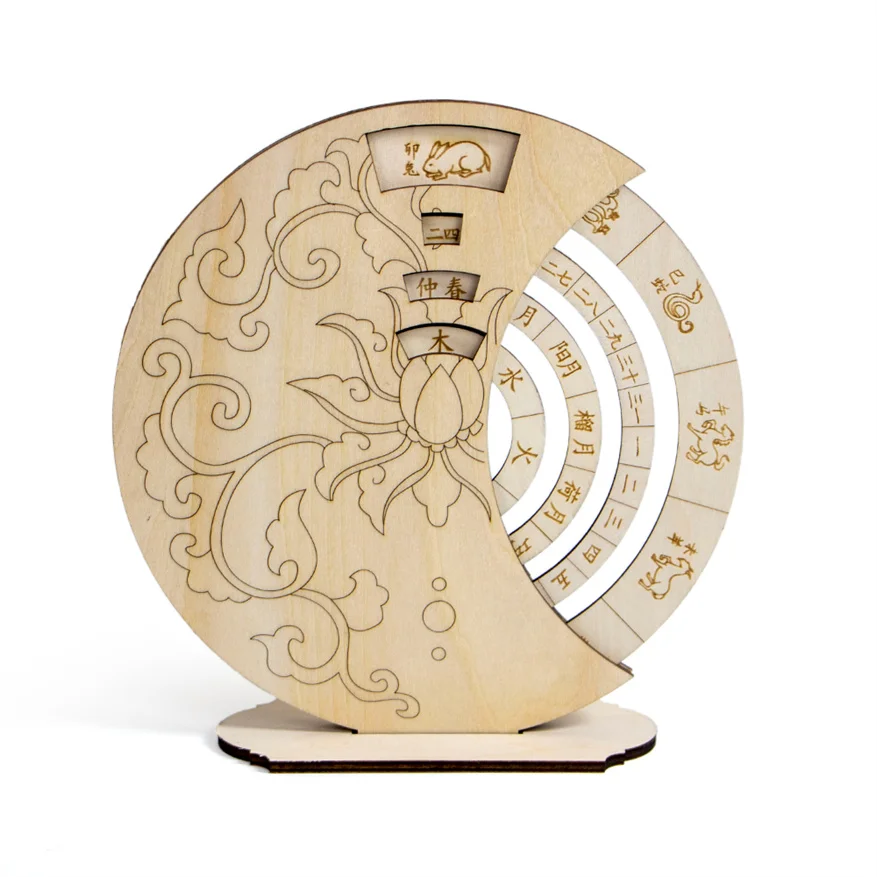 Popular Design Wooden Decorative Eternal Calendar Custom Chinese Ancient Style Photo Props