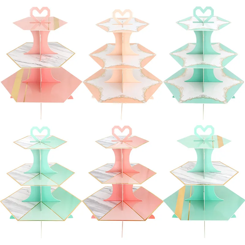 Оптовая продажа 3 уровня бумага торт картона стоек сэндвич стенд кекса мини десерт кекс башня 3 уровня Стенд кекса