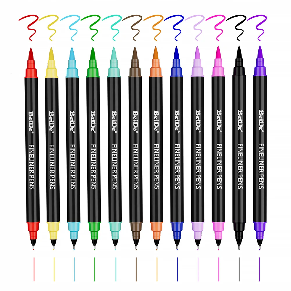 24 water-color pens dual tip finliner paint marker brush tip marker pens for paper rock and wood drawing