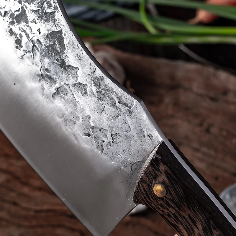Sharp hand forged slaughter knife quality full Tang high carbon stainless steel kitchen chef knife with wooden handle