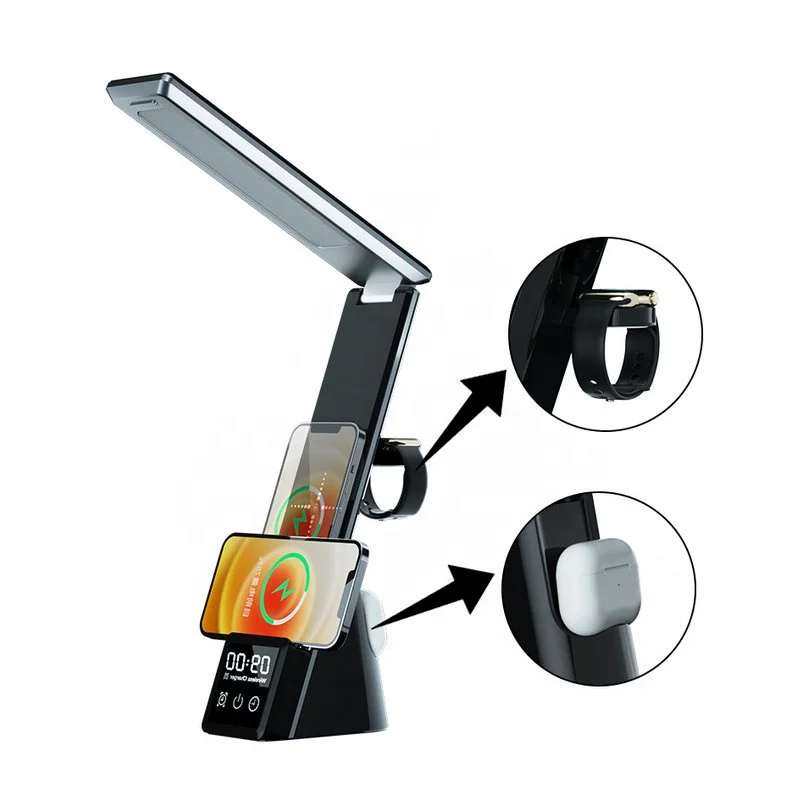 H33 Desk Lamp with Qi Wireless Charger,Digital Alarm Clock with 10W Qi Wireless Charging, Bedside Night Light For smartphones