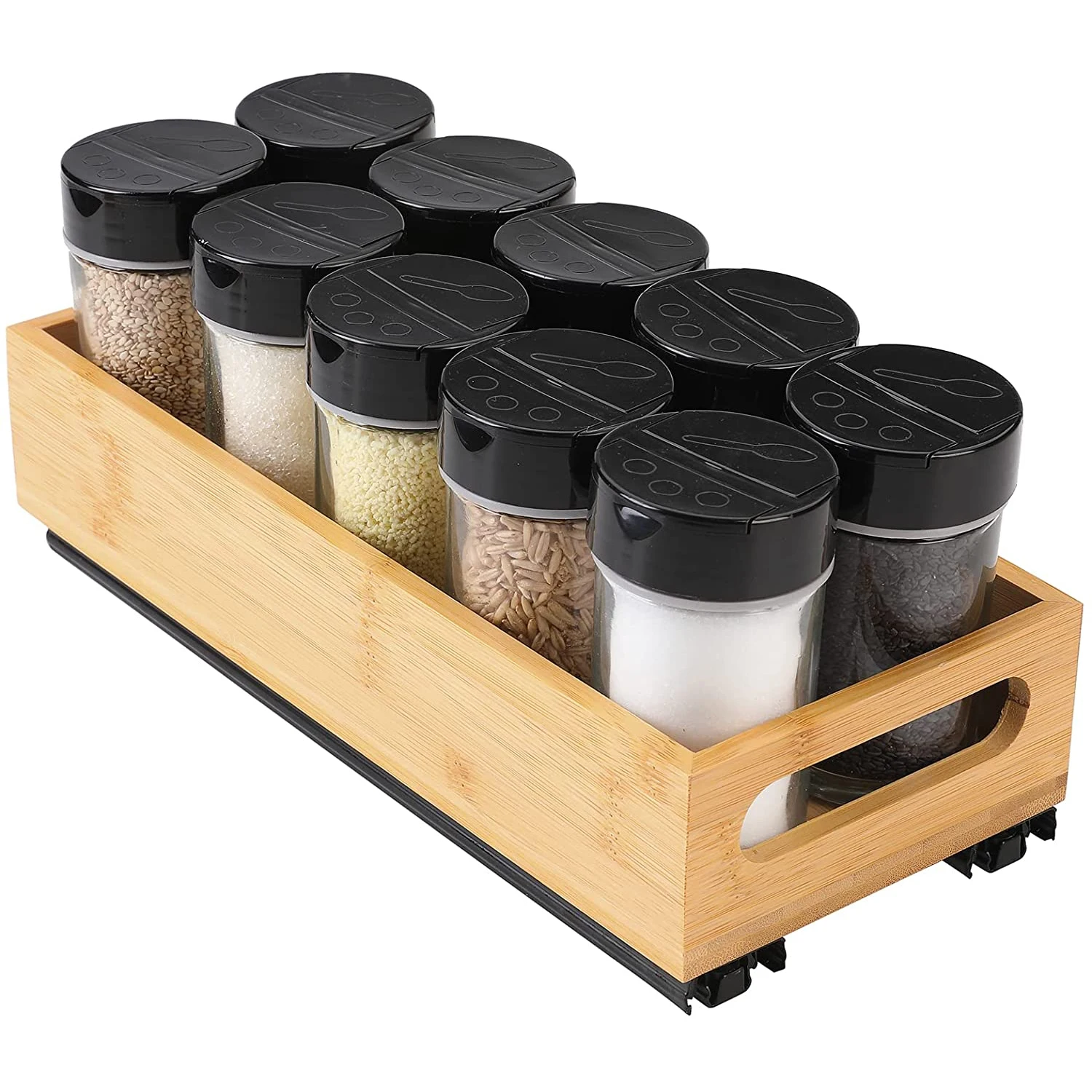 Pull Out Spice Rack Organizer for Cabinet Bamboo Slide Out Pantry Shelves and Spice Organizer for Wooden Kitchen Cabinet