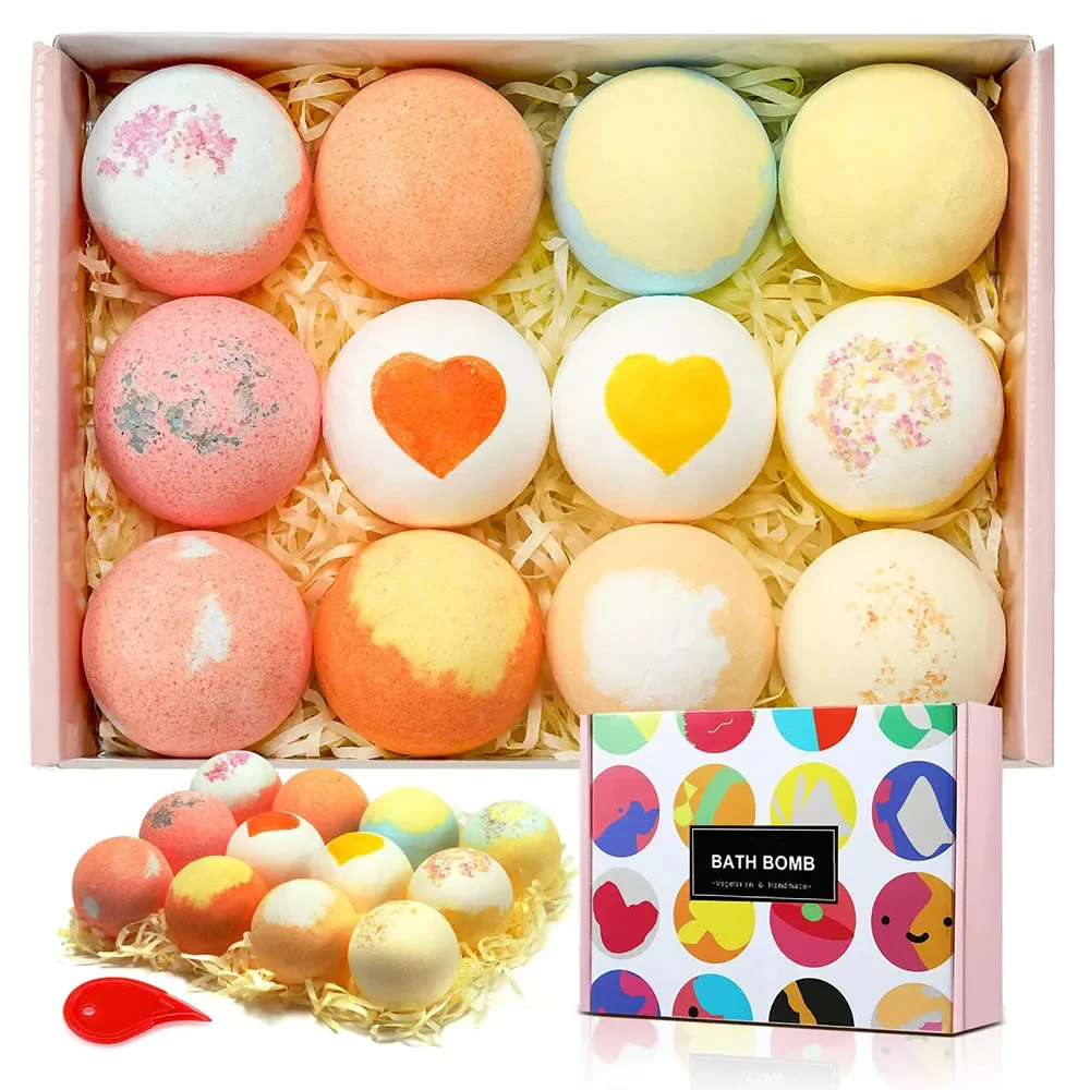 Custom 12pcs Mica Powder Bath Salt Print Dried Flower Bath Bomb Of Bath Bomb Set