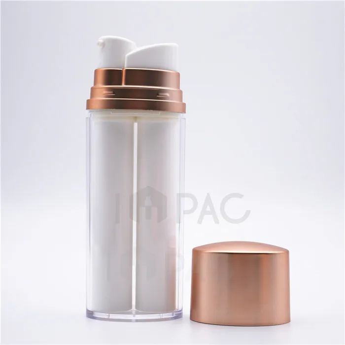 dual chamber dispenser airless pump bottle gold for luxury serum lotion 15ml*2