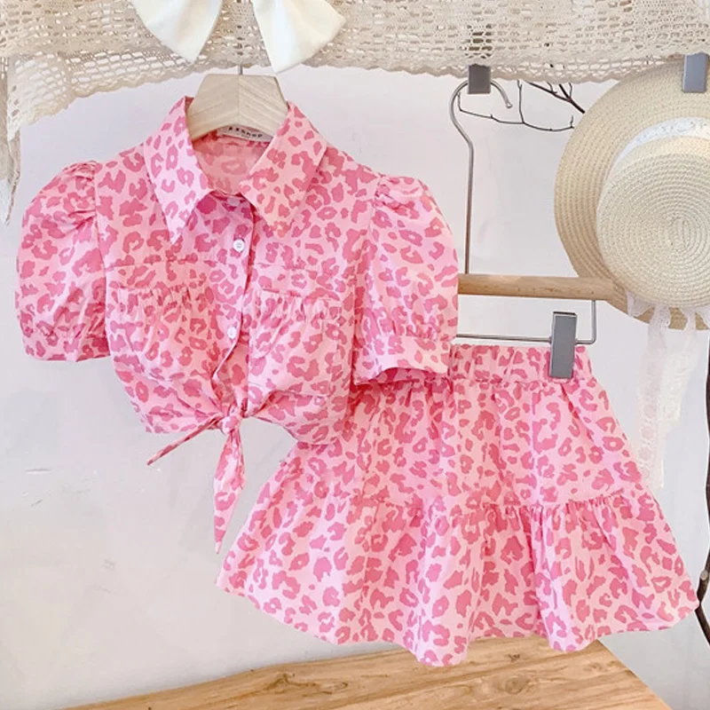 Girls Clothes Set Pink Color Leopard Toddler Girl Clothing Sets New Kids Girl Clothing Sets Blouse and Skirt