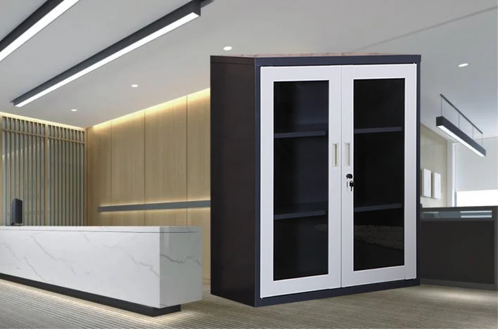 Modern furniture knock down steel office filing storage mini display cabinet glass office double doors