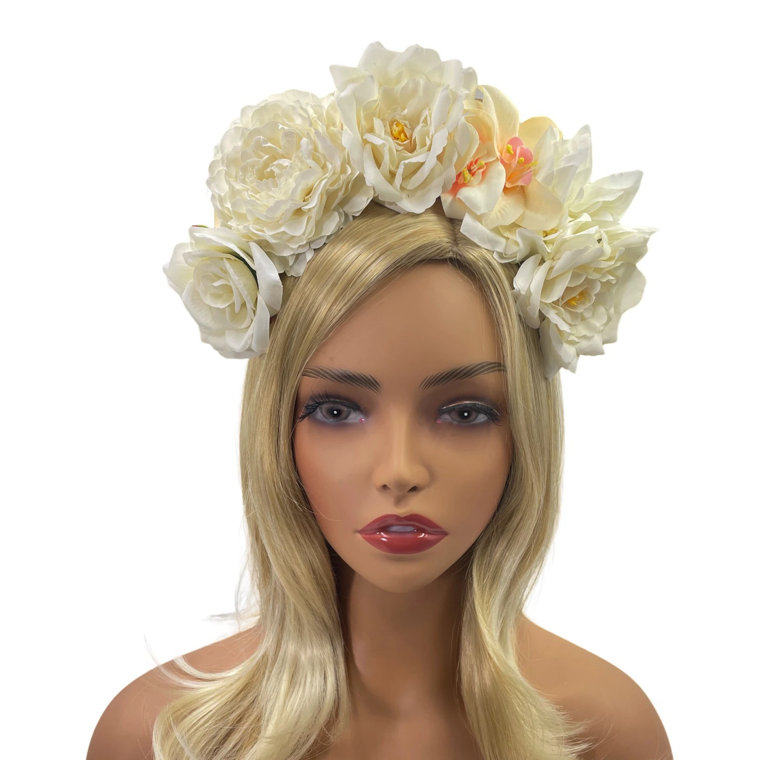Women Artificial Hair Accessories Simulation Flower Hair Ring Adjustable Fabric Wedding Wreath Crown Rose Headband For Bride
