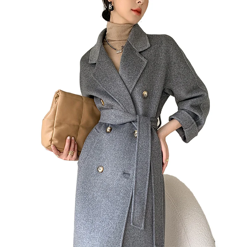 New double-sided woolen coat for women in winter 2025, high-end double breasted slimming woolen coat