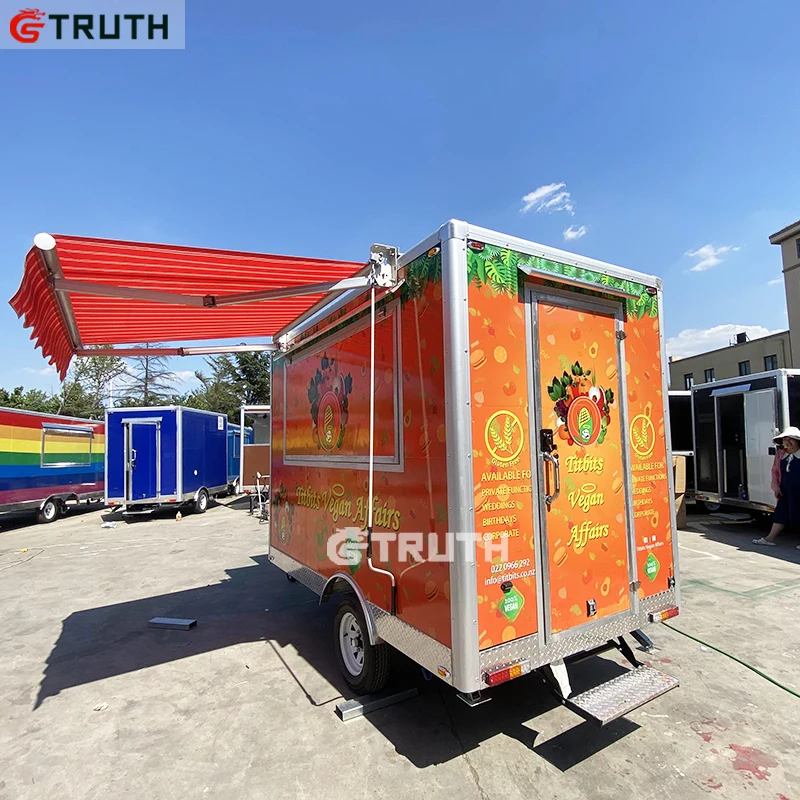 Lemon Shaped Commercial Drinks Fruit Juice bar Kiosk square Fast Food Trailer for with Awning