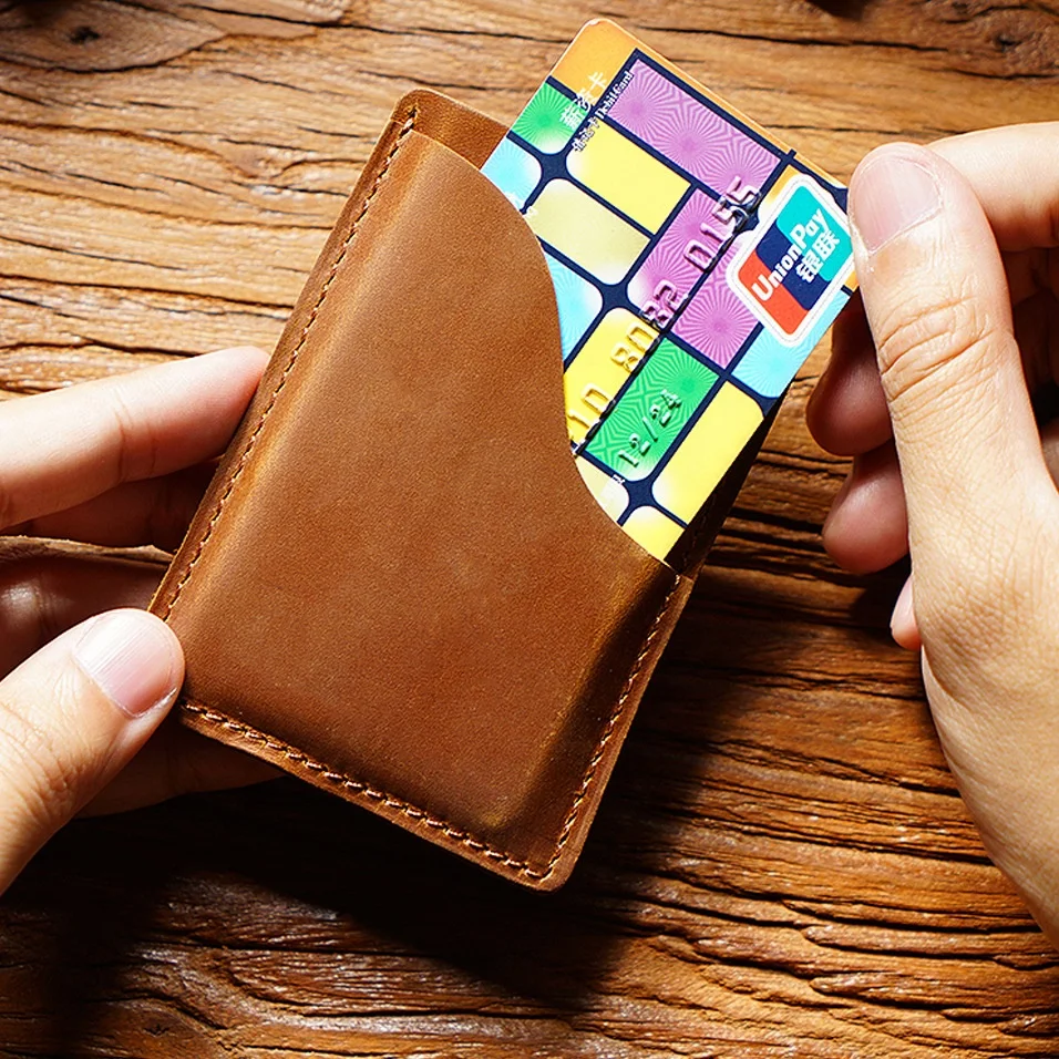 First-layer Cowhide Crazy Horse Leather Simple Multi-function Card Holder Retro Bank Card Ultra-thin Storage Folder