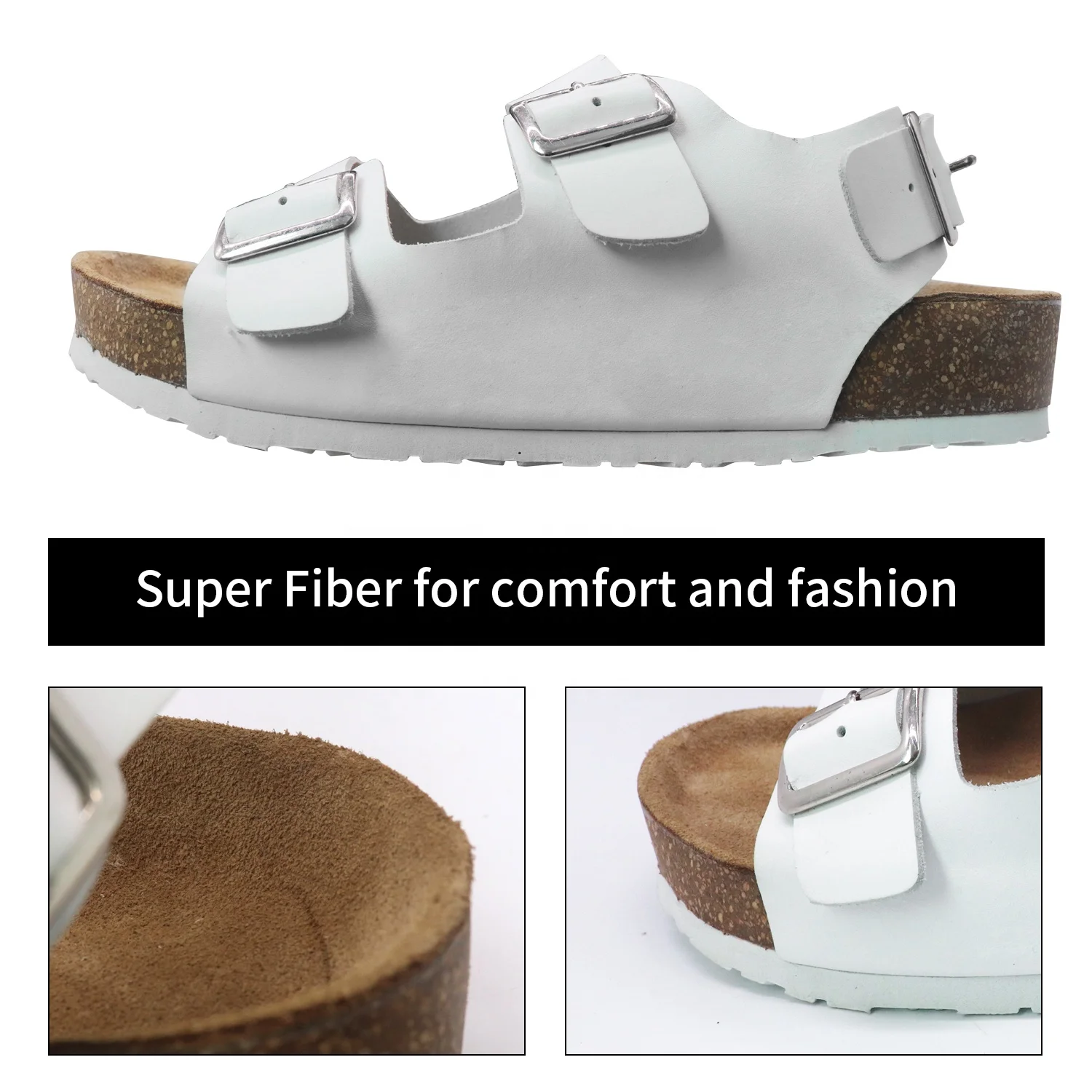 High Quality Summer Women White Sandals Ladies Liquid Outdoor Slippers with Soft Leather Insock Cork Arch Support