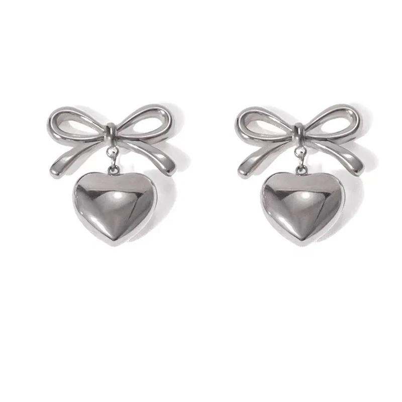 YWXS jewelry Elegance popular charm Stainless steel new bow heart-shaped loves earrings for women jewelry wholesale