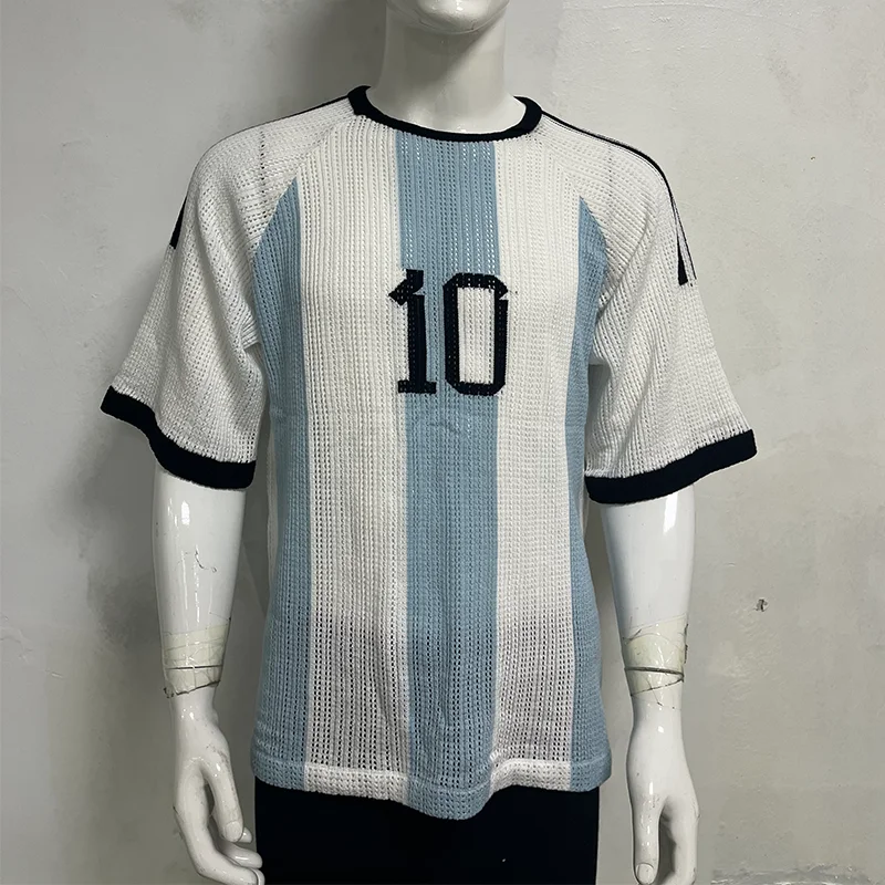 OEM Custom Crochet Trim Argentina football shirt  crochet football jersey