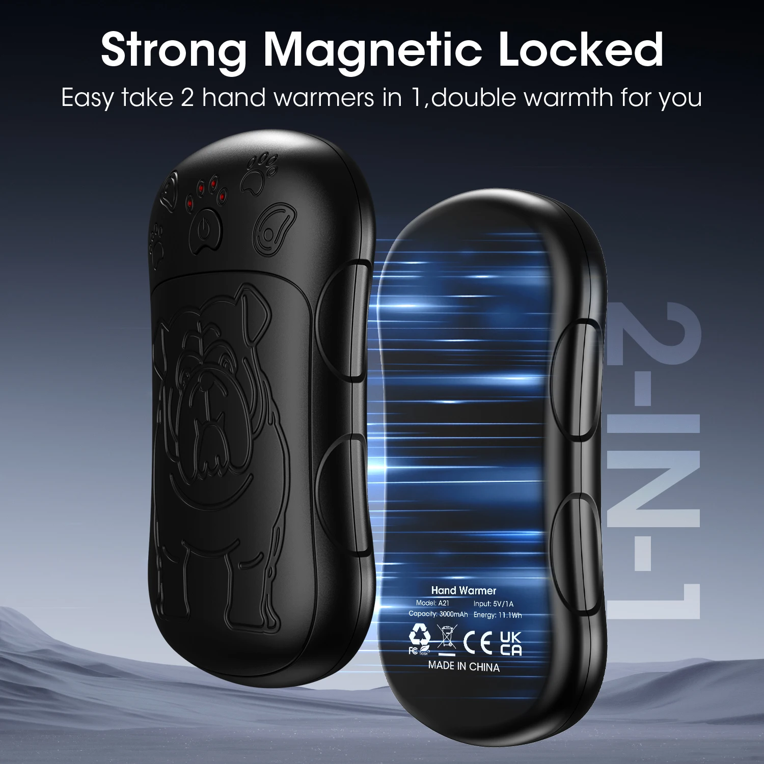 2 in 1 Hand Warmers Rechargeable 2 Pack Strong Magnetic Longer Heating Portable Pocket Sized 6000mAh USB Hot Heater Hand Warmer