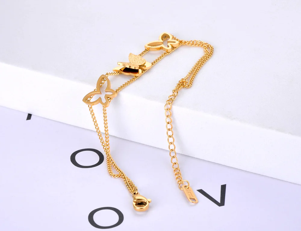 New fashion 316 titanium steel 18K Gold Plated non fading Bracelet female hollow double-layer Butterfly Bracelet