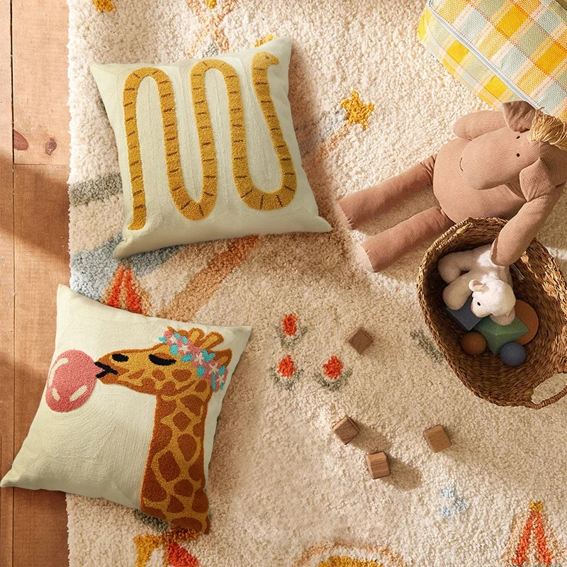 Kids Home Decoration Embroidery Cartoon Snake Deer Rainbow Animals Throw Pillow Cover