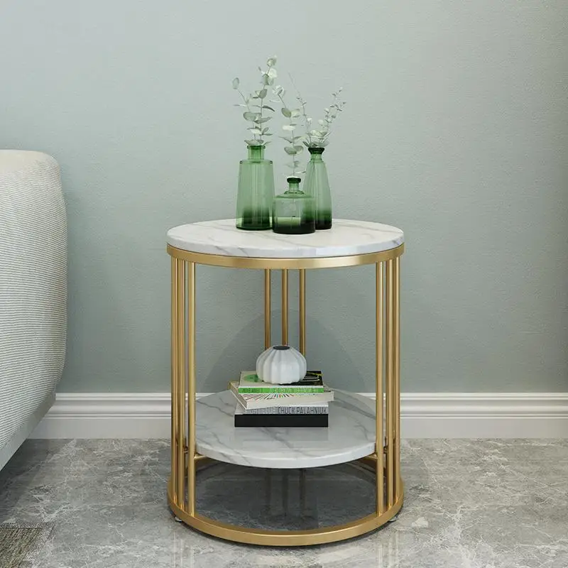 Nordic light luxury marble living room simple modern creative storage small round outdoor multilayer side table double layer