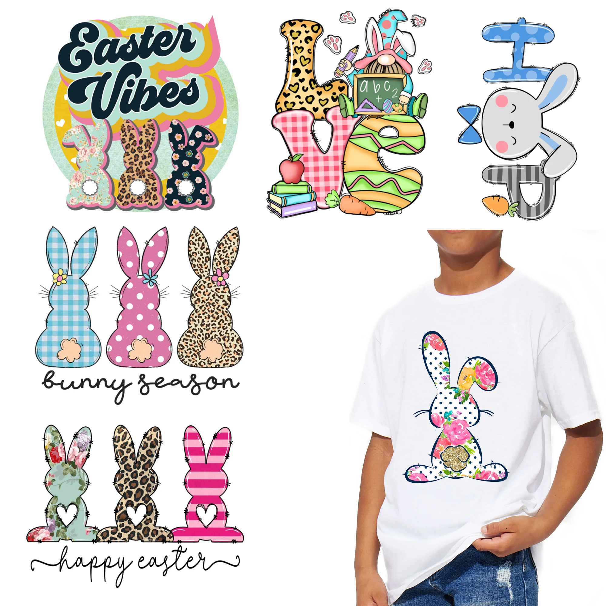 NO MOQ Easter Rabbit Bunny Designs clear film plastisol screen print Heat transfers Custom DTF Print Transfers For T-shirts