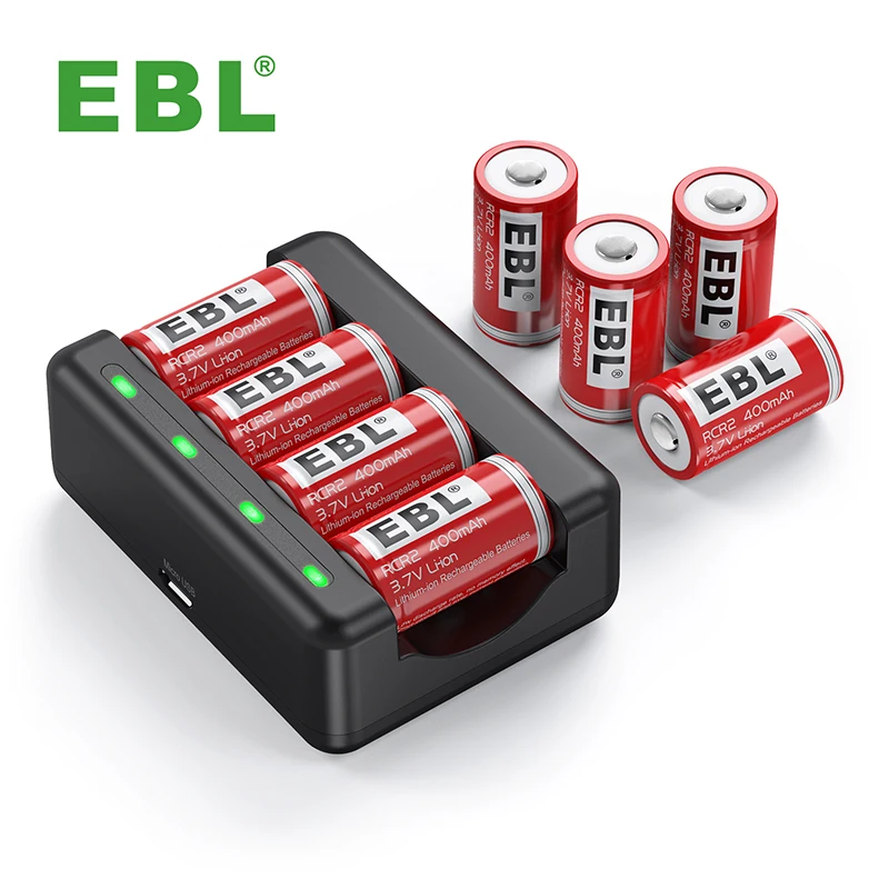 EBL CR2 3.7V Lithium Rechargeable Batteries 8 Pack With Ultra Fit Slim Individual Battery Charger