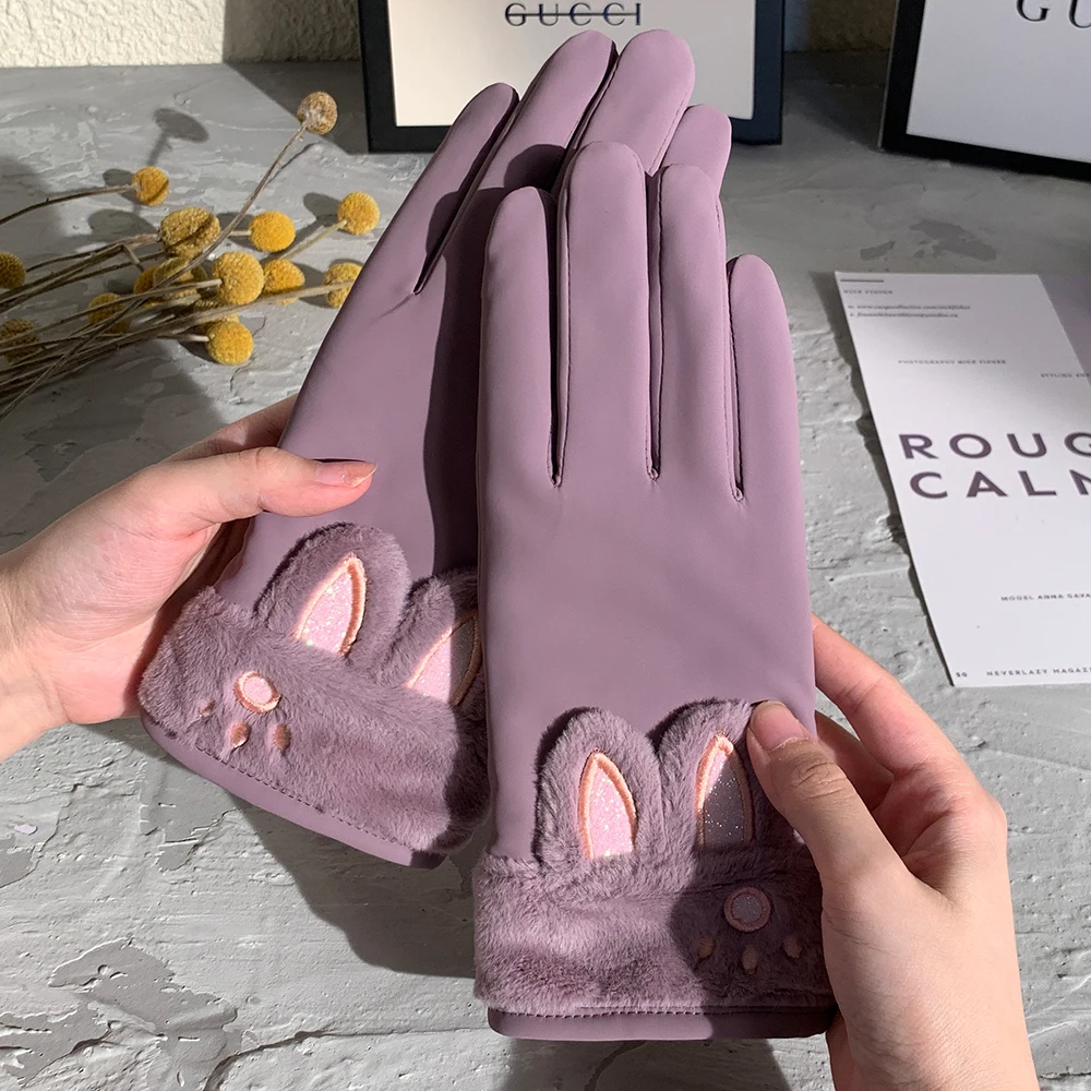 Осенне-зимние женские теплые перчатки для сенсорного экрана с милым медведем